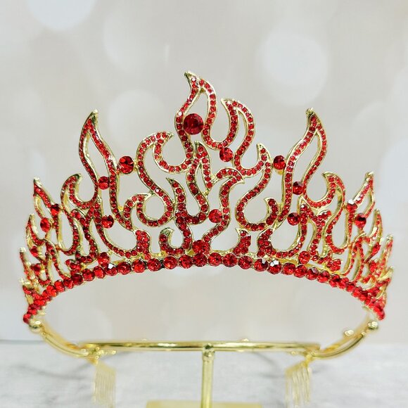 Flame of Fire Crown, Holy Fire Tiara, Red Crystal Crown, Fire Crown, Gold Tiara - Picture 8 of 8